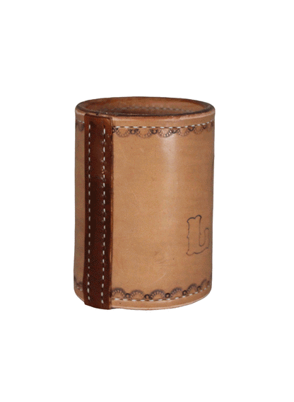 handmade leather dice cup "get lucky"